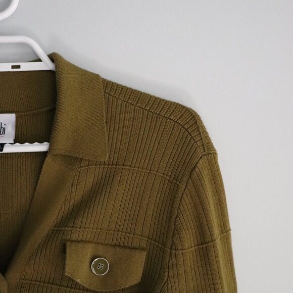 Cabi Polo Flap-Pocket Collared XS Green Ribbed Long Sleeve Cardigan - Picture 4 of 11